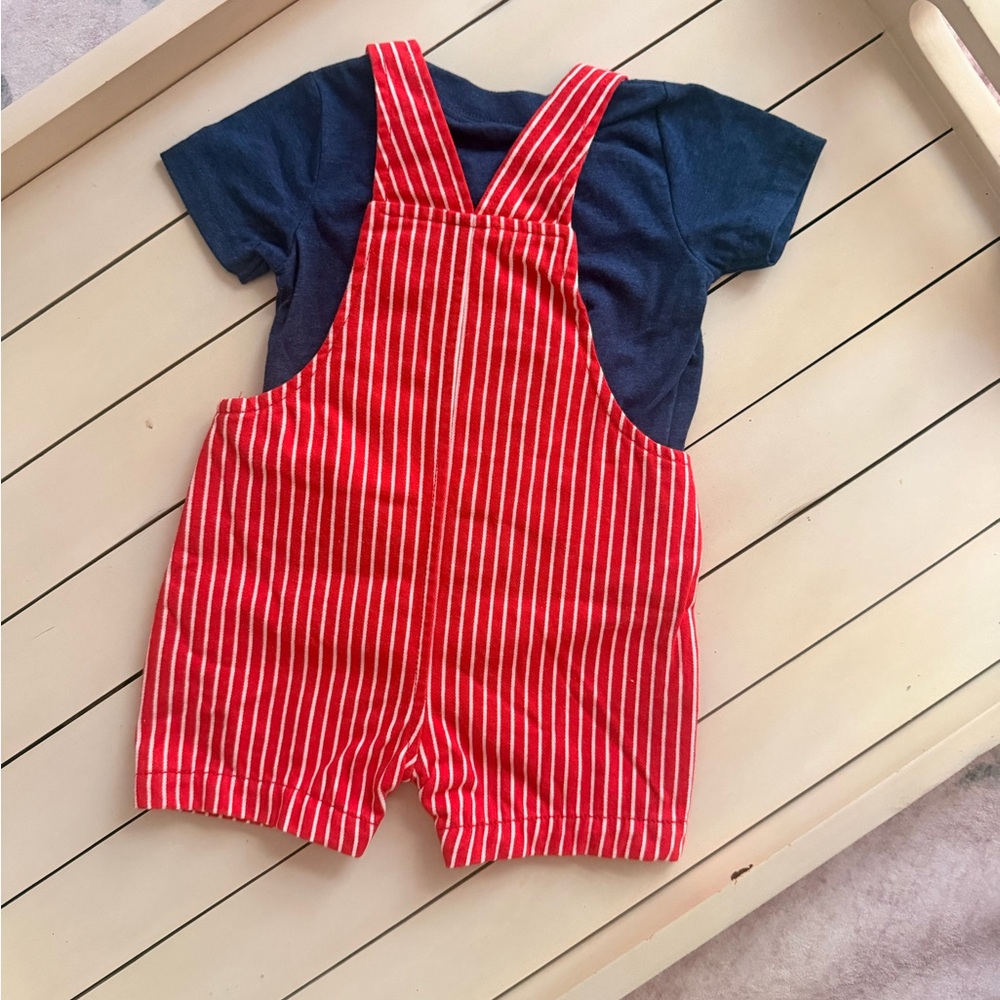 NWOT Carter's Red and White Striped Overalls and Tee - Picture 3 of 5
